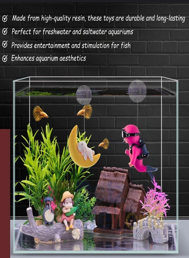 مجموعة VAYINATO® المكونة من قطعتين - هلال وغواص (لون عشوائي) - زينة لحوض السمك - لعبة لتزيين حوض السمك - زينة لطيفة وواقعية لعالم ساحر تحت الماء من Petzlifeworld - Image 2